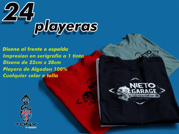 24 playeras impresión a 1 Color (1tinta)