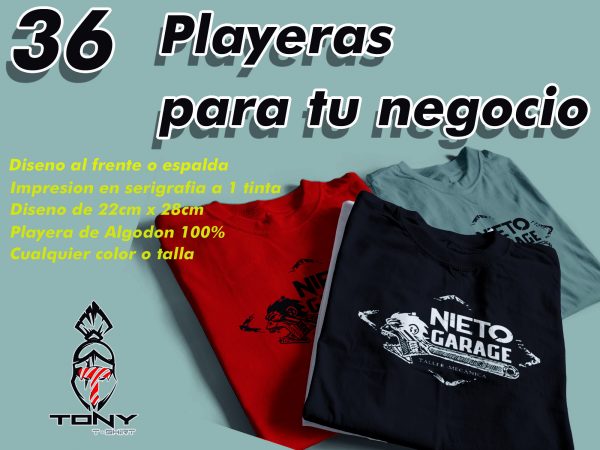 36 playeras impresión a 1 Color (1tinta)